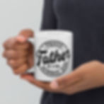 Model holding coffee mug saying proud father of a few dumbass kids.