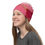 Thumbnail: Model wearing a neck gaiter with a pink and gold alcohol ink pattern.