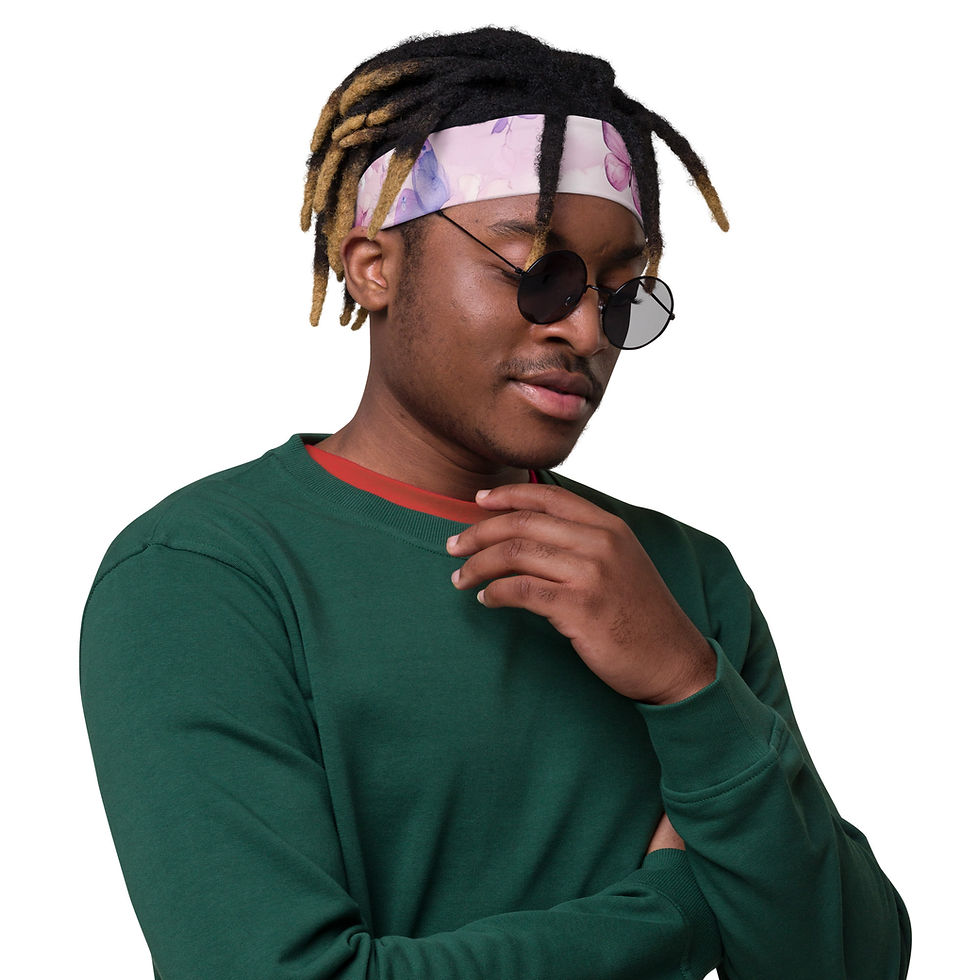 Thumbnail: Model wearing a headband with pastel butterflies and flowers.