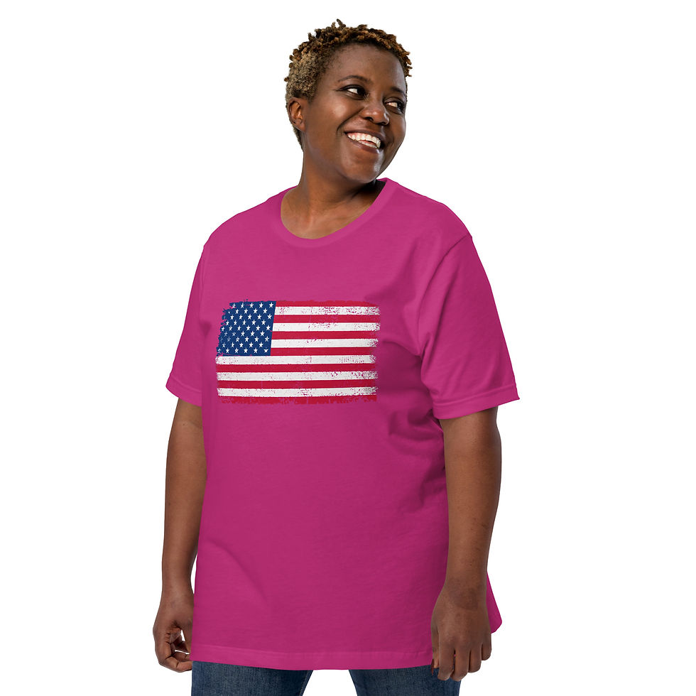 Thumbnail: Model wearing a Bella Canvas t-shirt with a grunge style American flag.