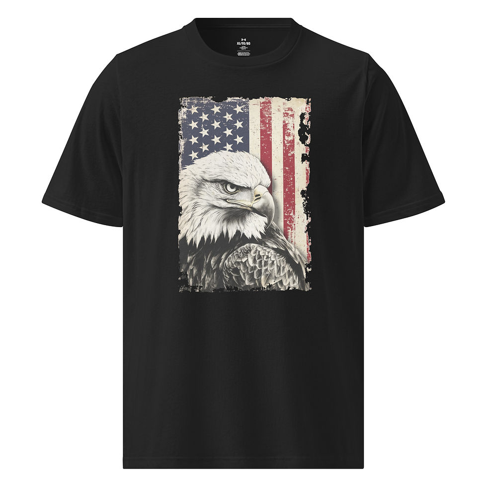 Under Armour t-shirt with a graphic of an bald eagle and American flag.