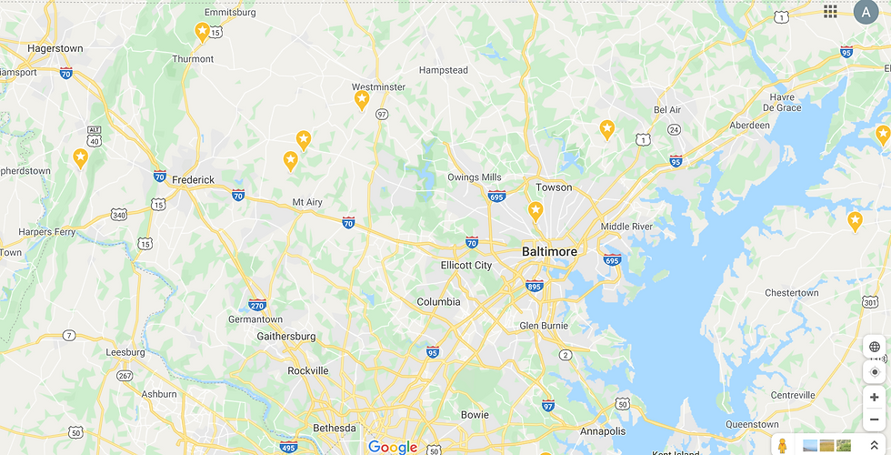 Map of Maryland Showing the Wineries Cited In This Article