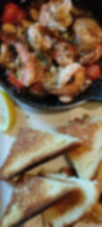 Garlicky Shrimp. Spanish-Style Sauteed Shrimp with Lots of Garlic, White Wine, Tomato, Parmesan and Lemon ($16.95)
