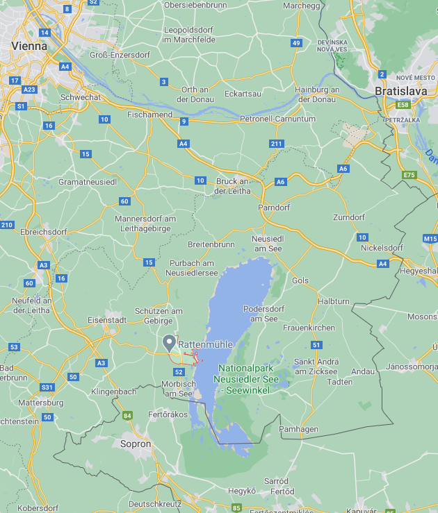 Location of Rust on the west bank of the Neusiedler See