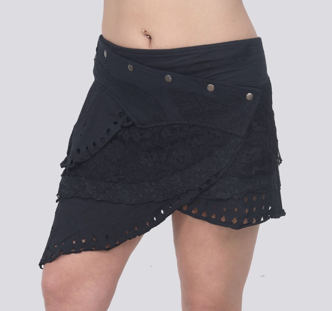 Black asymmetrical layered skirt