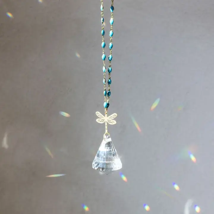 Thumbnail: Crystal suncatcher with teal beads and dragonfly
