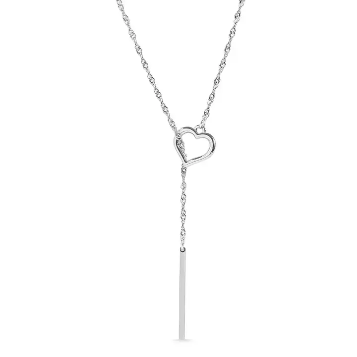 Thumbnail: Silver lariat necklace with open heart