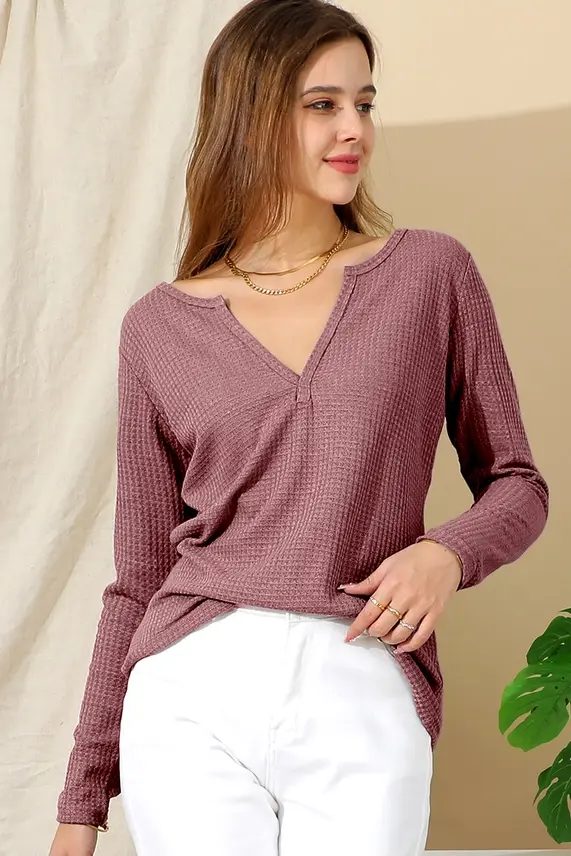 Casual V-Neck Loose Fit Long Sleeve Tops