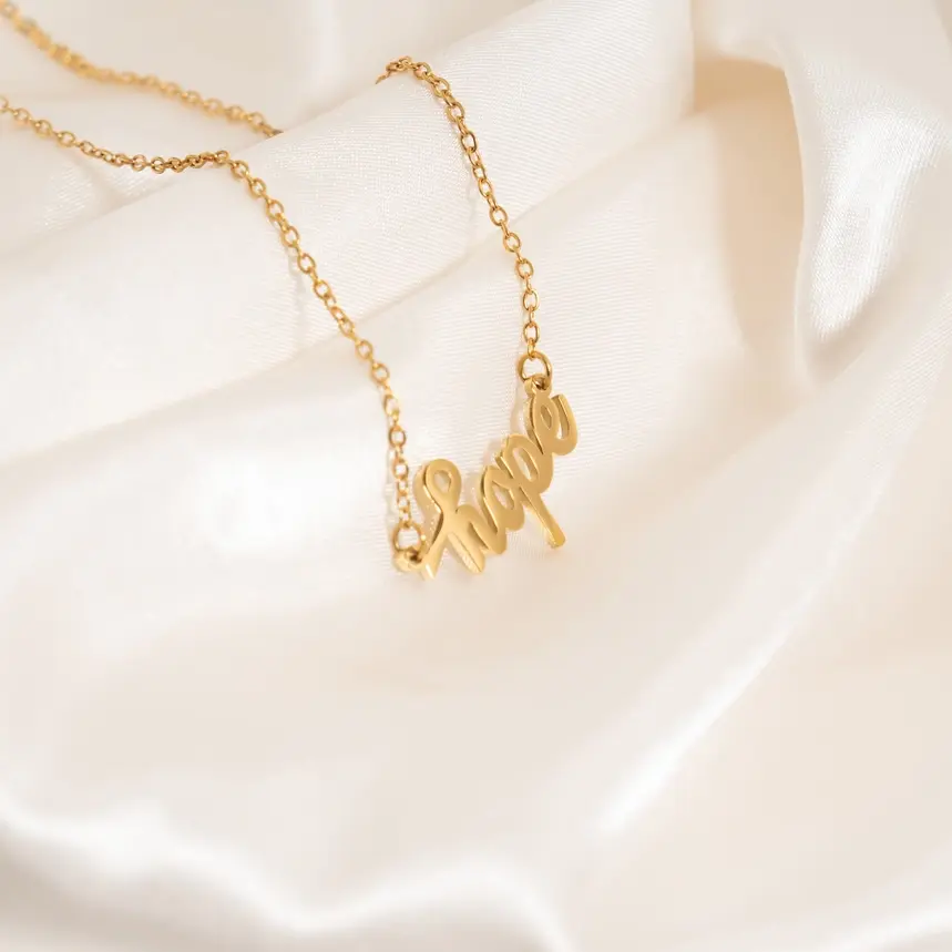 Thumbnail: Gold necklace with script pendant