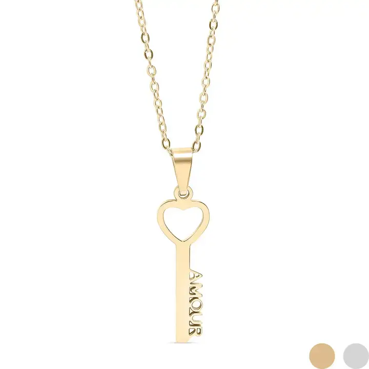 18K Gold Pvd Stainless Steel Amour Key Pendant Necklace