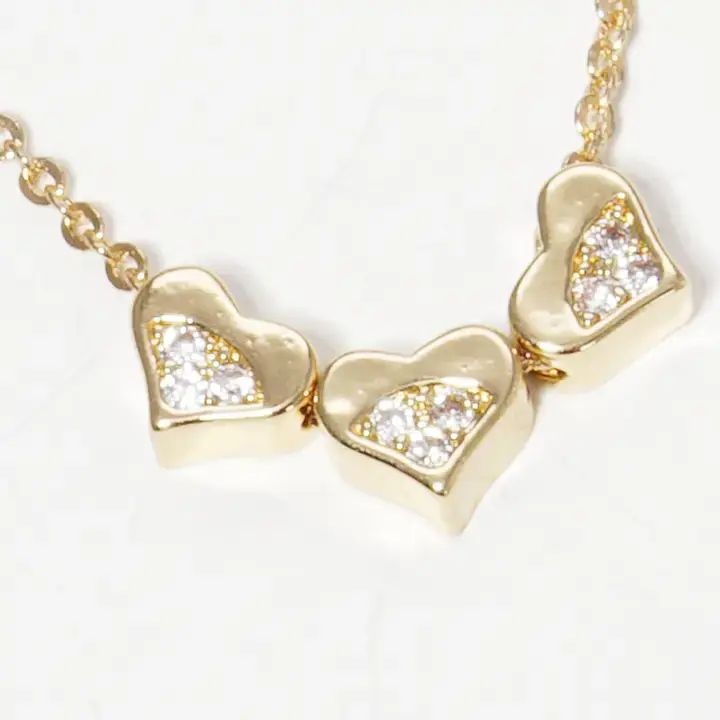Cubic Zirconia Pave Three Hearts Pendant Necklace