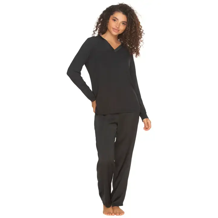 Elysees Knit Top W Satin Tapered Pant Set - Black