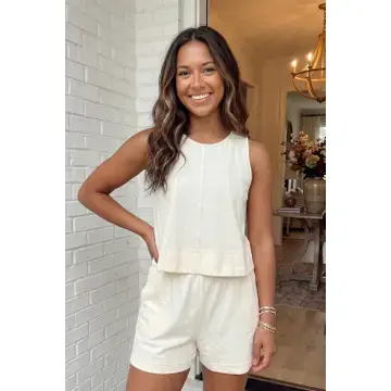 Thumbnail: Las Stitched Detail Loose Tank Top 2pcs Short Set