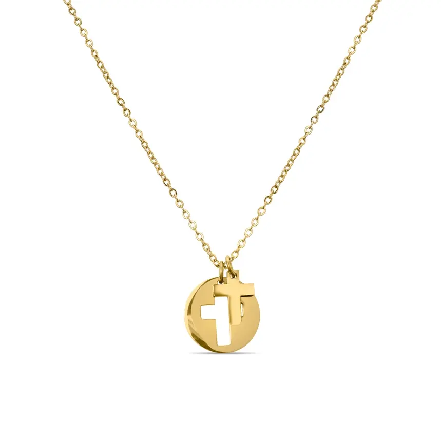 Thumbnail: Gold necklace with two cross charms