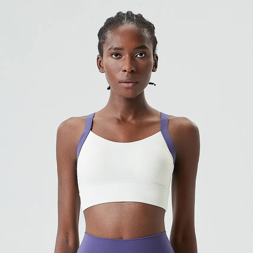 Full Coverage with Wide Straps Contrast Color Sports Bra