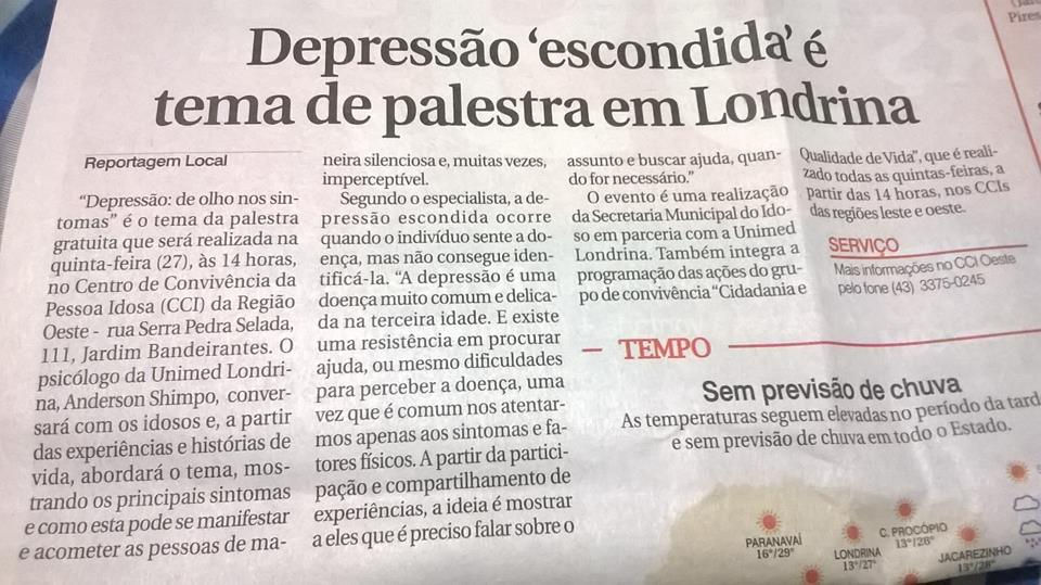 Palestra sobre Depressão 27/07/2017