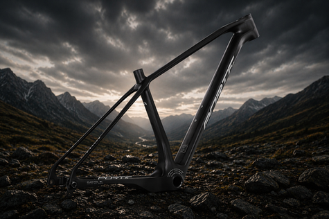 PORTE carbon mountain bike in a grassy field