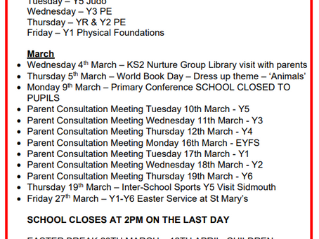 Important Dates for Spring 2 Term