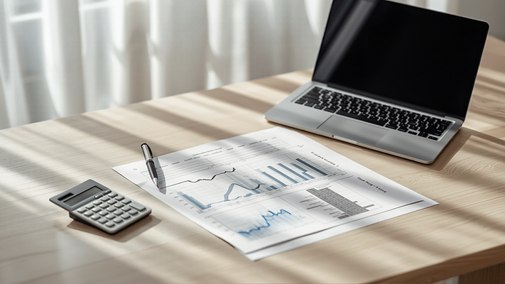 Serene Workspace with Pale Oak Desk and Financial Tools.png