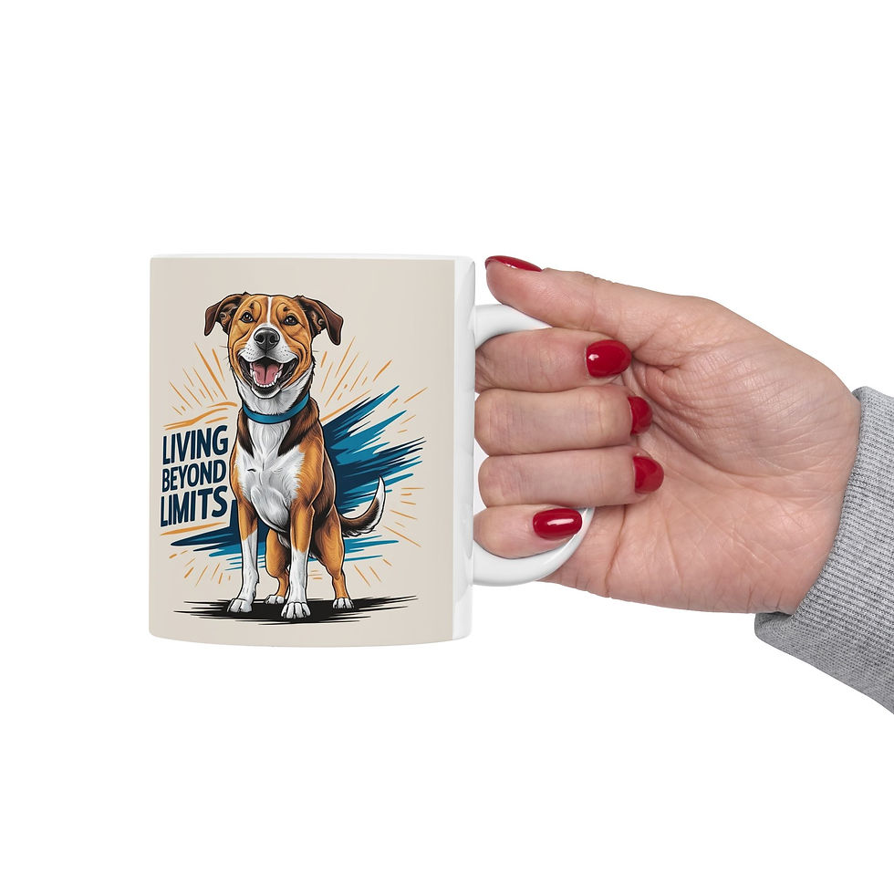 Thumbnail: Illustration "Living Beyond Limits tan dog" Ceramic Mug, (11oz, 15oz)