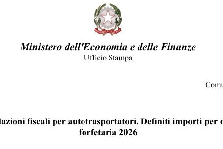 DEDUZIONE FORFETARIA DELLE SPESE NON DOCUMENTATE - PERIODO D'IMPOSTA 2025 - MISURA SPETTANTE PER AUTOTRASPORTATORI