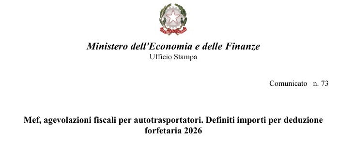 DEDUZIONE FORFETARIA DELLE SPESE NON DOCUMENTATE - PERIODO D'IMPOSTA 2025 - MISURA SPETTANTE PER AUTOTRASPORTATORI