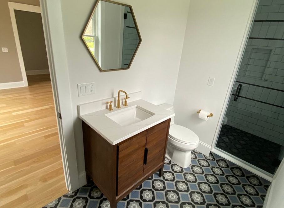 Small bath in Fitchburg, Ma with a beautiful pattern tile