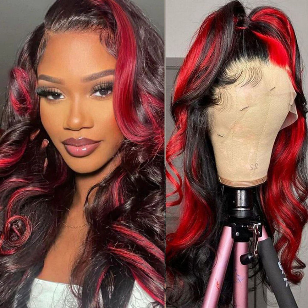 Thumbnail: Highlight Wig Synthetic Lace Wigs For Women Red With Black Body Wave Glueless P