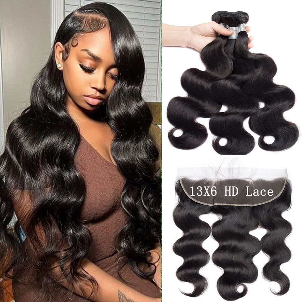 Body Wave Bundles With Frontal 13x6 HD Transparent Lace Frontal Closure With Bu
