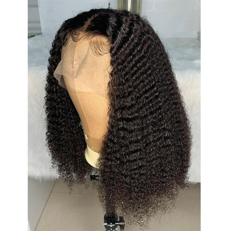 Thumbnail: Soft Natural Black 180%Density 26Inch Long Kinky Curly Preplucked Lace Front Wi