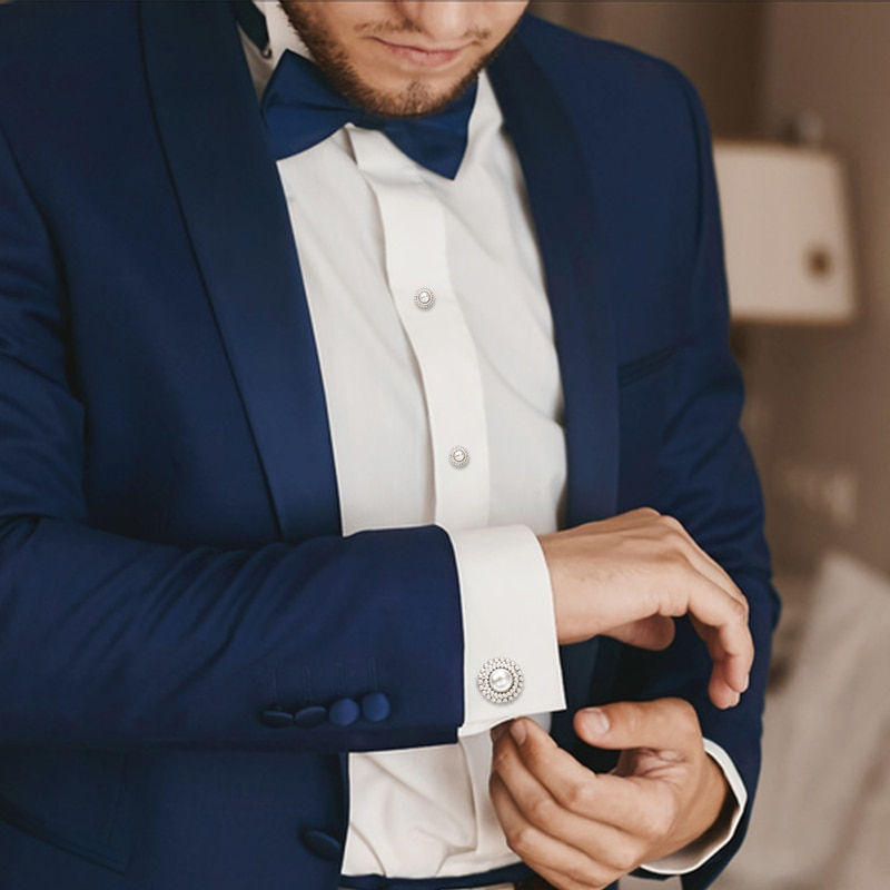 Thumbnail: HAWSON New Wedding Tuxedo Shirt 8 Pcs Cufflink Studs Elegance White Pearl & Cry