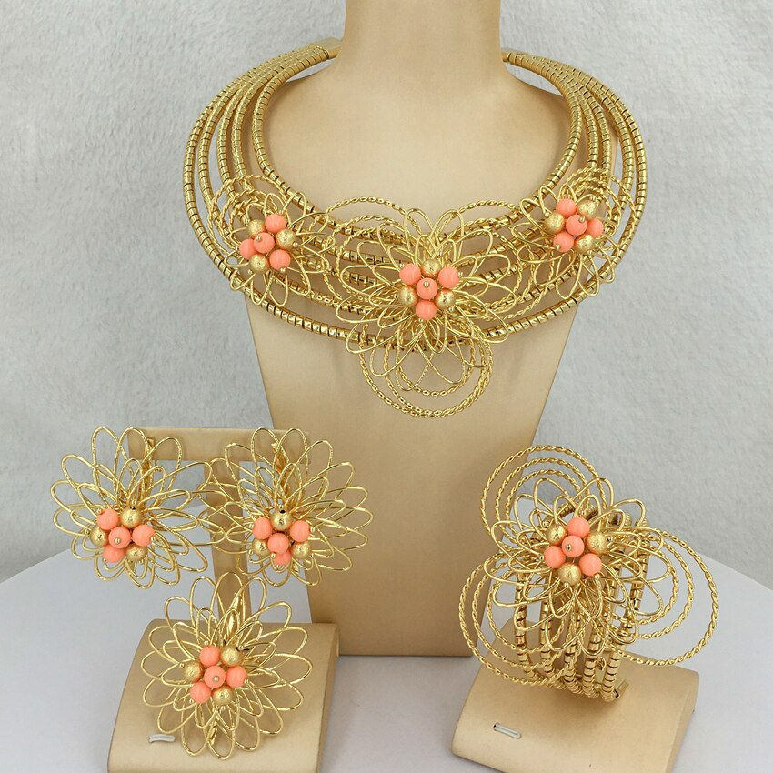 Thumbnail: Fashion Ladies Mama Large Flower Necklace Earrings Ring Wedding Party Gift Braz