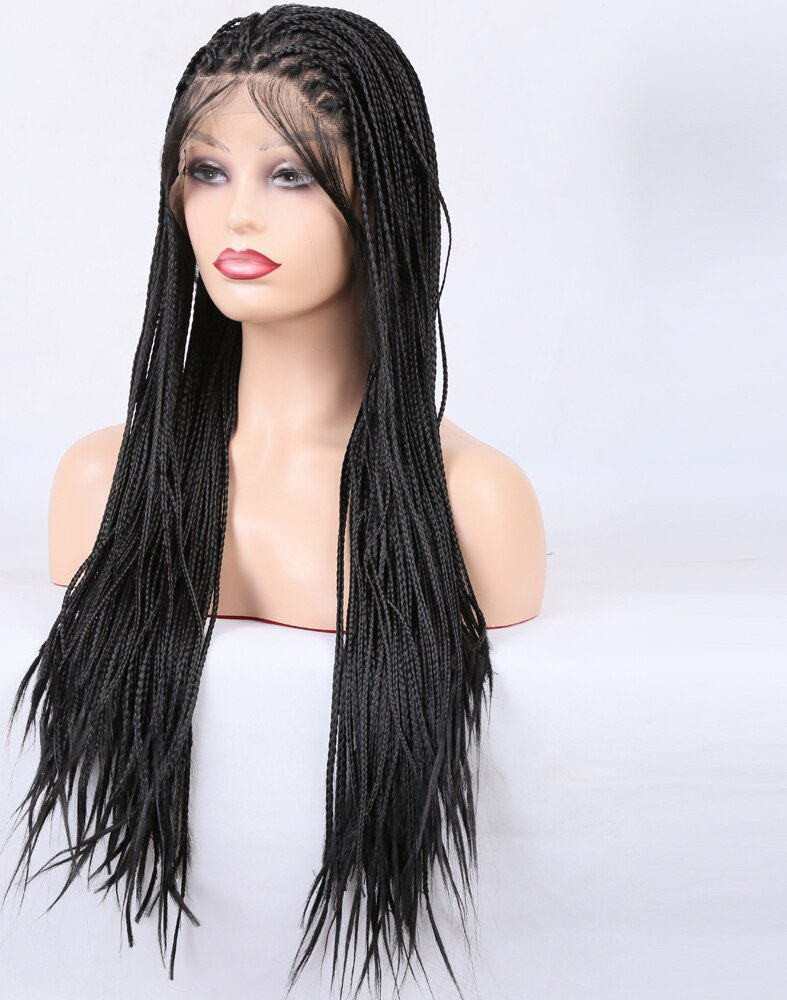 Thumbnail: Glueless Long Synthetic Swiss 13x4Lace Front Wig with Baby Hair box braided Wig