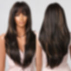 Thumbnail: HAIRCUBE Long Ombre Brown Black Light Blonde Synthetic Wigs with Bangs Heat Res