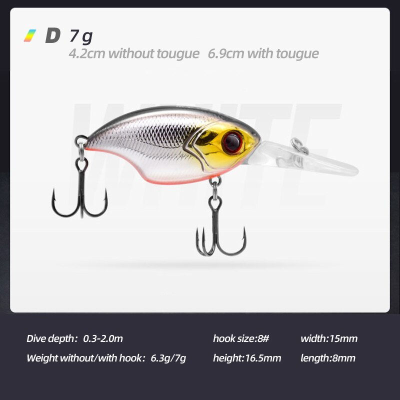 Thumbnail: HANDING Floating Slow Sinking Crankbait Lure 7g/4.2cm 10g/4.6cm 11.6g/5.1cm Min