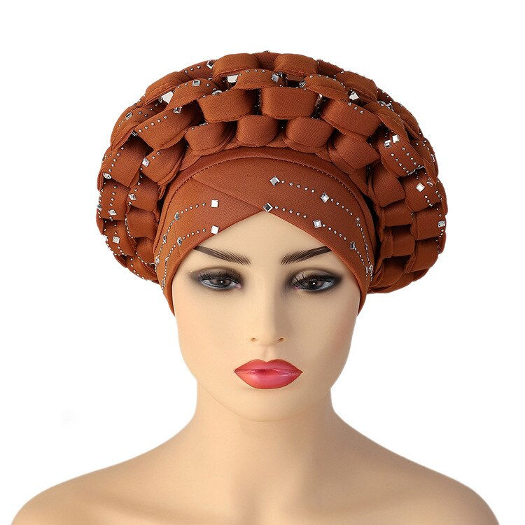 Thumbnail: Inlaid with Diamonds African Pattern Pre-Tied Bonnet Turban Knot Cap Headwrap H