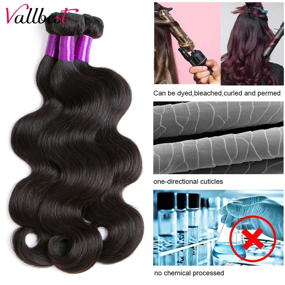 Thumbnail: Vallbest Peruvian Body Wave Bundles Remy Human Hair Extensions Natural Color Ma