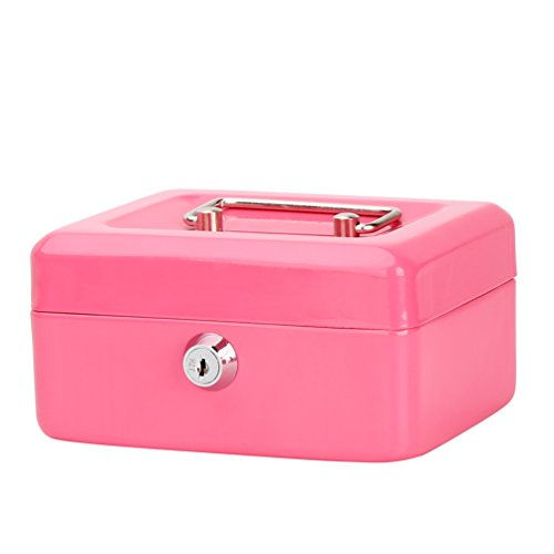 Small Cash Box with Key Lock, Decaller Portable Metal Money Box with Double Lay