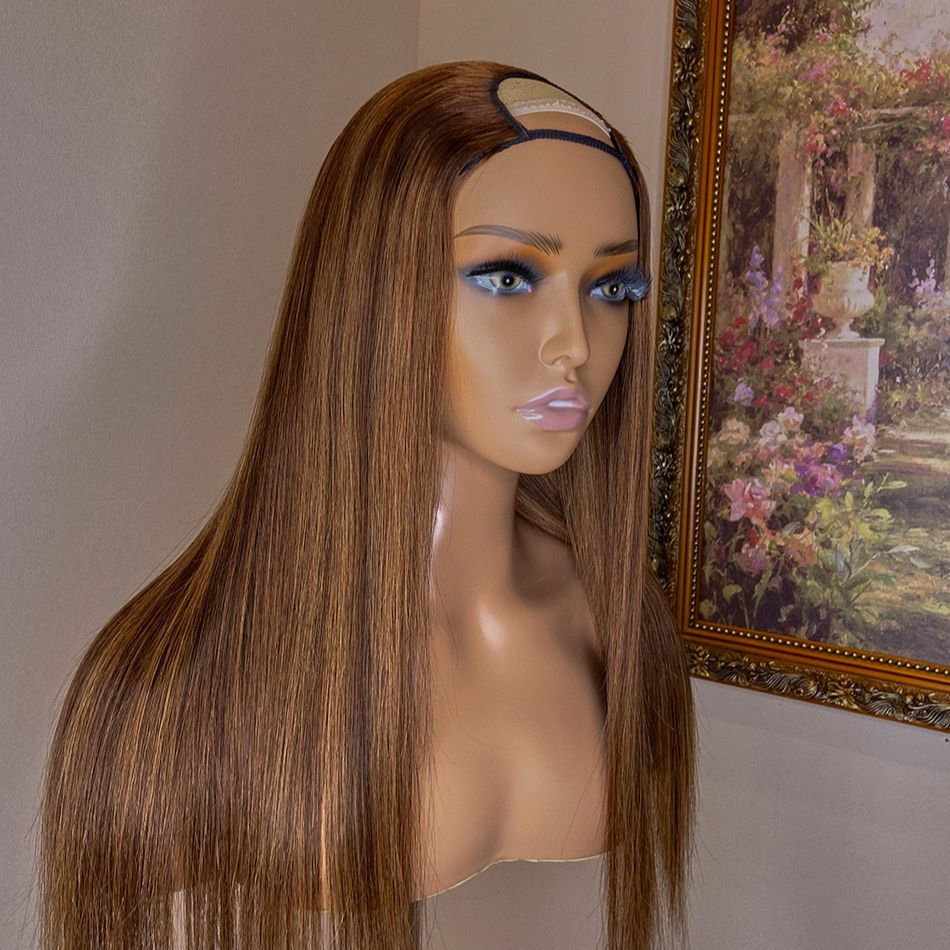Thumbnail: Long 24 inch Highlight Blonde Silky Straight U Part Wig European Remy Human Hai
