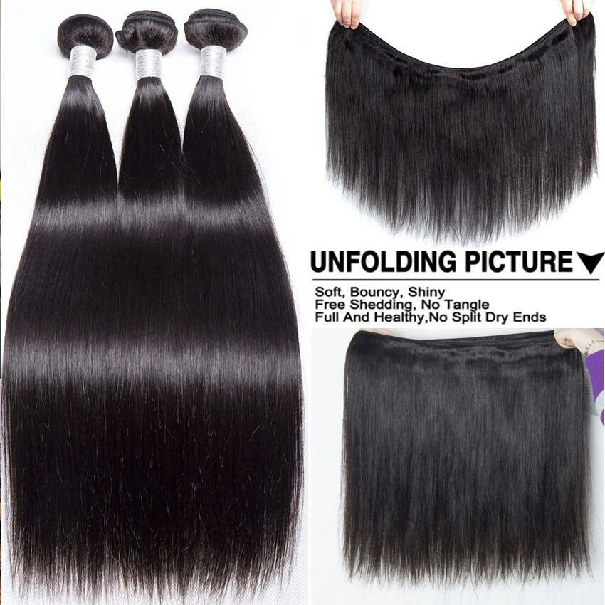 Bone Straight Human Hair Bundles With Frontal 13x6 HD Transparent Lace 30Inch