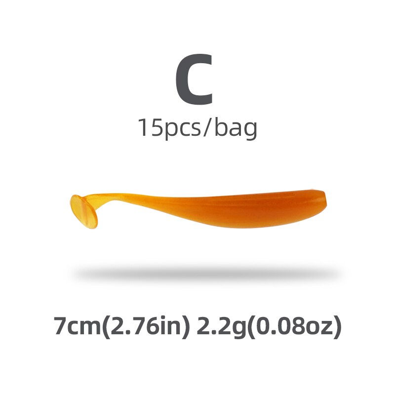 Thumbnail: HANDING PVC Material 5/7/9cm 15Pcs T-Tail Grub Worm Baits Fish Tackle Accessory