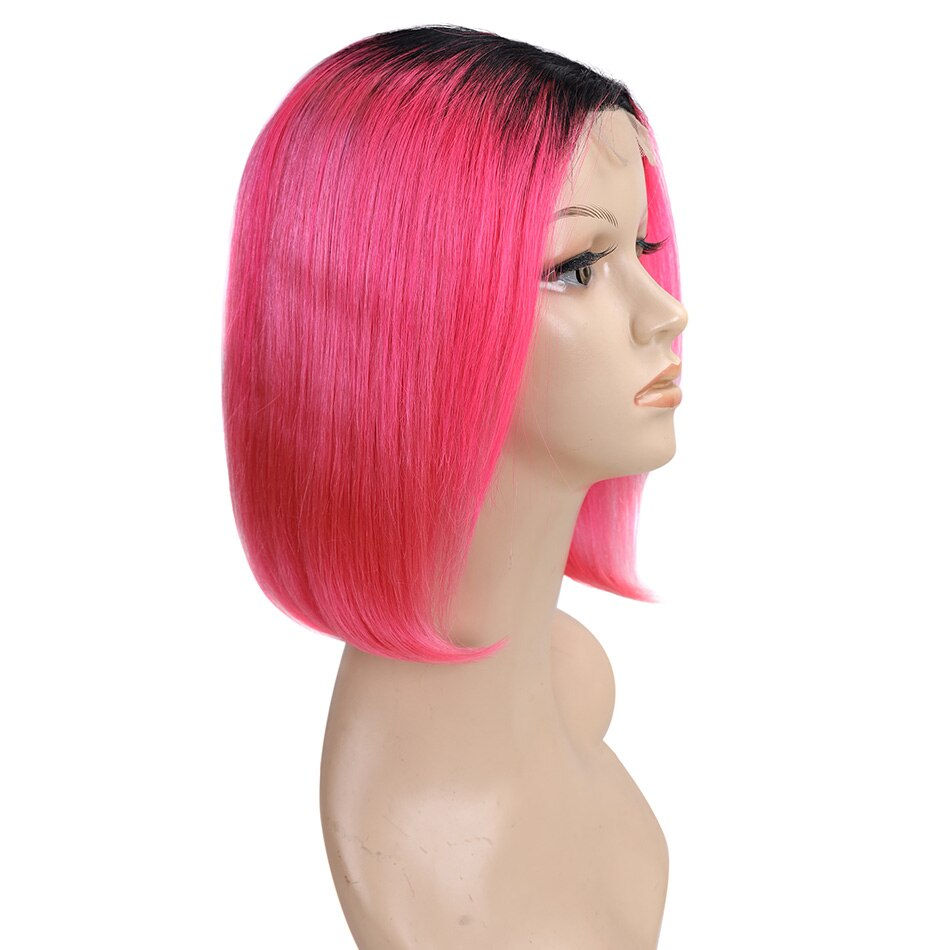 Thumbnail: Ombre Lace Front Human Hair Wigs Remy Brazilian Short Bob Wig Pre-Plucked Human