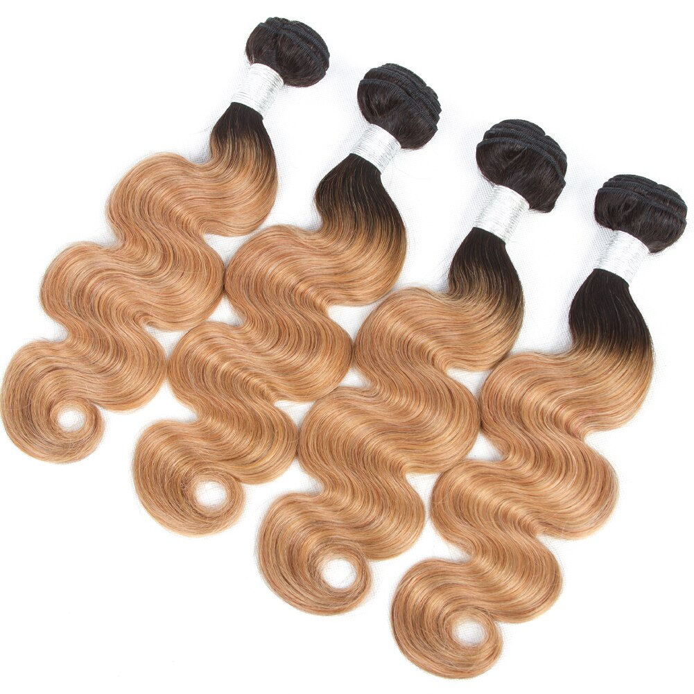 Ombre Brown Body Wave Bundles 10A Brazilian Human Hair Extensions 1B/27 1B/30 C
