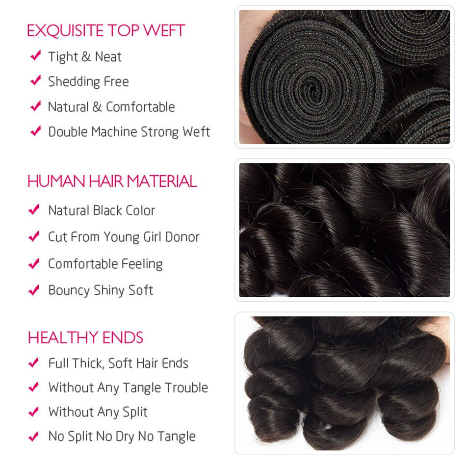 Thumbnail: Brazilian Loose Wave Bundles With Frontal Human Hair Extensions Loose Deep Bund