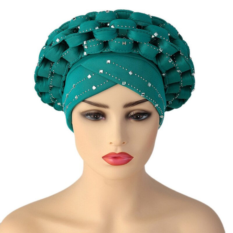 Thumbnail: Inlaid with Diamonds African Pattern Pre-Tied Bonnet Turban Knot Cap Headwrap H