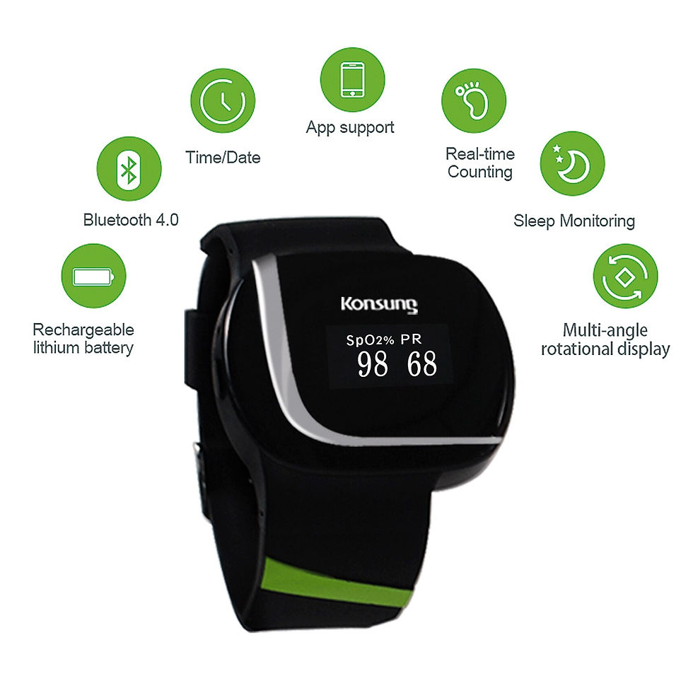 Thumbnail: Konsung Wrist Pulse Oximeter Rechargeable Oxygen Monitor with APP Overnight Tra