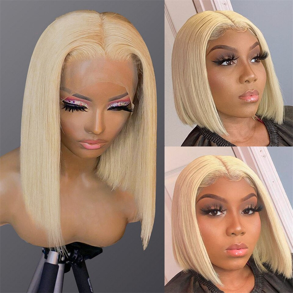 Thumbnail: 13x4 13x6 Short Bob Wig 613 Honey Blonde Color Brazilian Straight Bob Wig Lace 