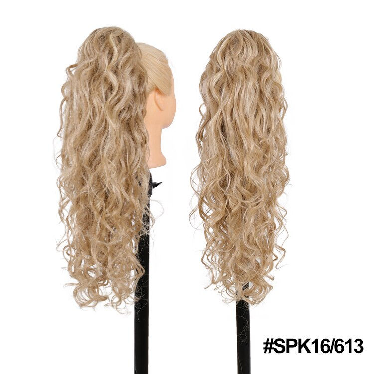 Thumbnail: Blonde Synthetic Ponytail  Long Wavy Braided Ponytail Hairpiece On Clip Ombre B