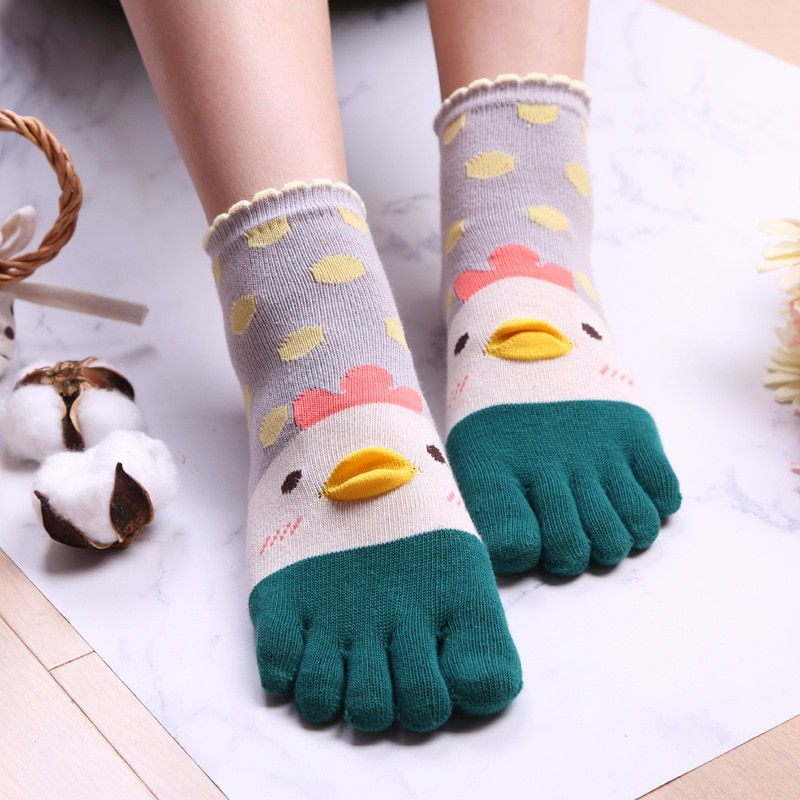 Thumbnail: Novelty Cute Ankle Five Finger Happy Socks Woman Print Cotton Dispensing White 