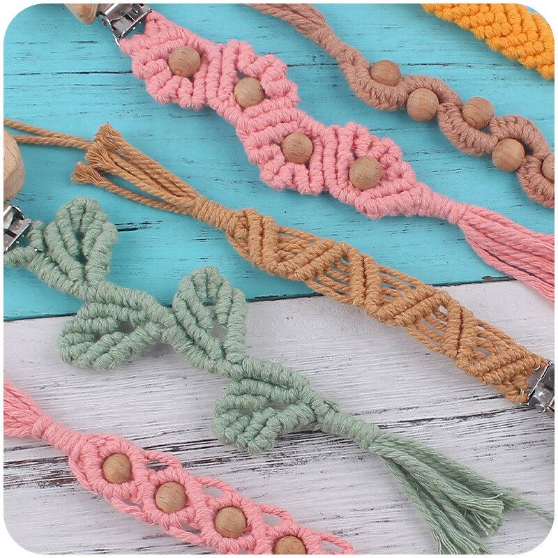 Thumbnail: Cartoon Animal Wooden Dummy Clips For Babies Pacifier Holder Handmade Woven Nip